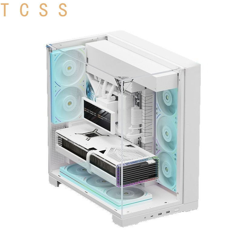 Pc Chassis - ホワイトパノラマトリプル強化ガラスPCケース、水槽型デスクトップコンピュータシャーシ、ATX対応、360mm液体冷却対応
