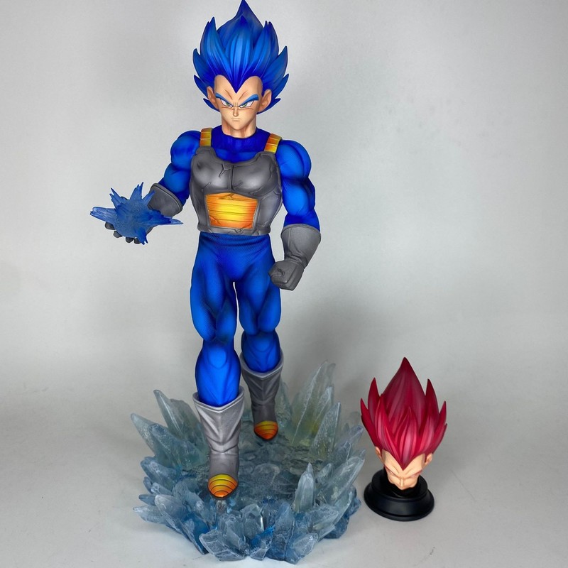 Case Fans - ドラゴンボール超サイヤ人ベジータダブルヘッドスカルプチャーアクションフィギュア青赤髪PCケースデスクトップデコレーションボックス入りおもちゃアニメファン向け